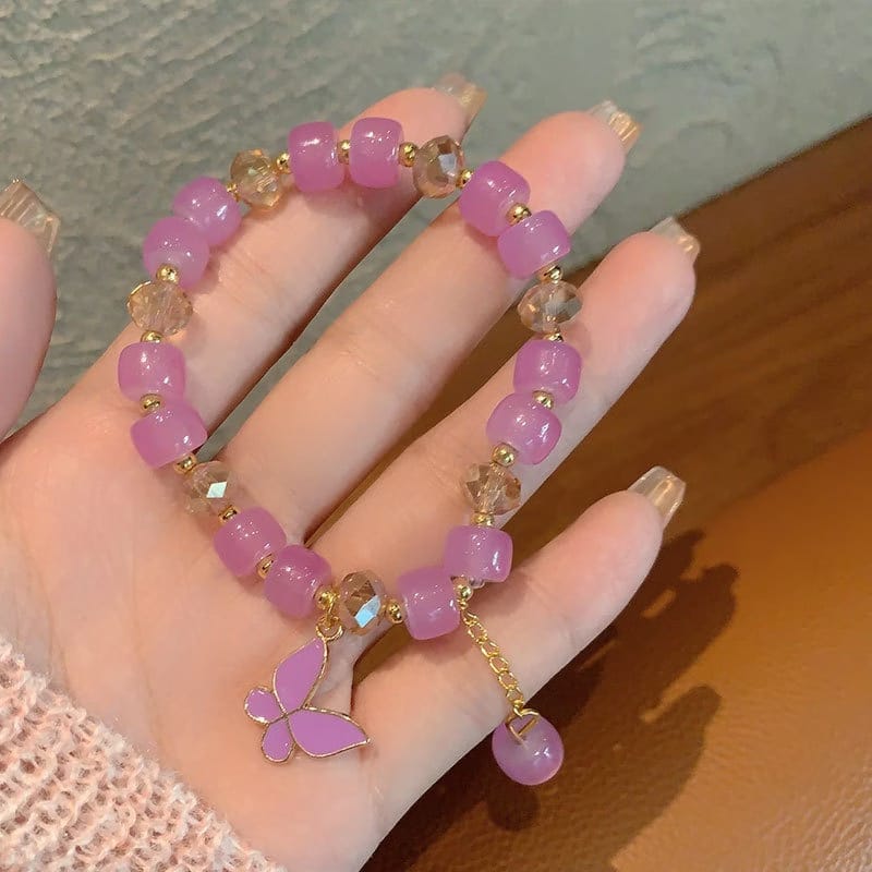 Gelang Kupu-kupu Pastel Beads Manik-manik korea (Pink)